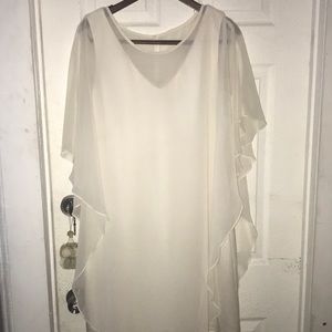 Connected Apparel white flowy ruffles dress